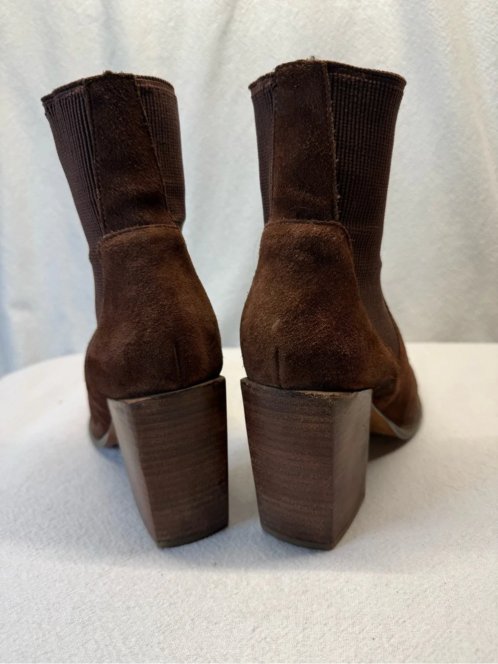 Rockstar BOHO Steve Madden Brown Suede Pointed Toe Sock Ankle Boots Block Heel
